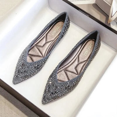 Women's Ballet Rhinestones Flats Female Plus Size 43 Slip on Boat Shoes Chaussure