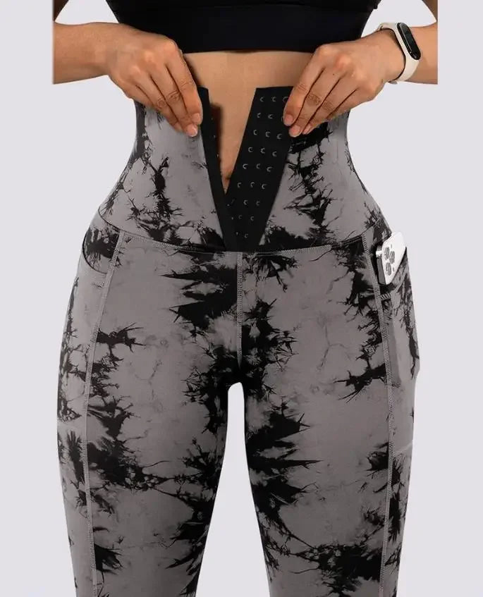 Women's Pants 2022 Autumn Fashion Tie Dye Print Tummy Control Butt Lifting Pocket Design Casual Skinny Daily Long Yoga Pants