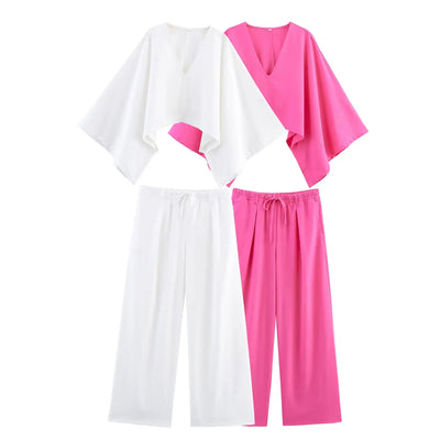 2025 new women's clothing European and American style fashionable linen western style asymmetrical V-neck design linen top