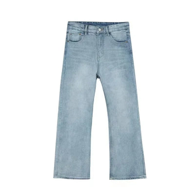 Jeans Denim Pants Men Long Flare Pant Straight Trousers High Waist Casual Regular Pockets Slim Fit Splice Simple Autumn 2024