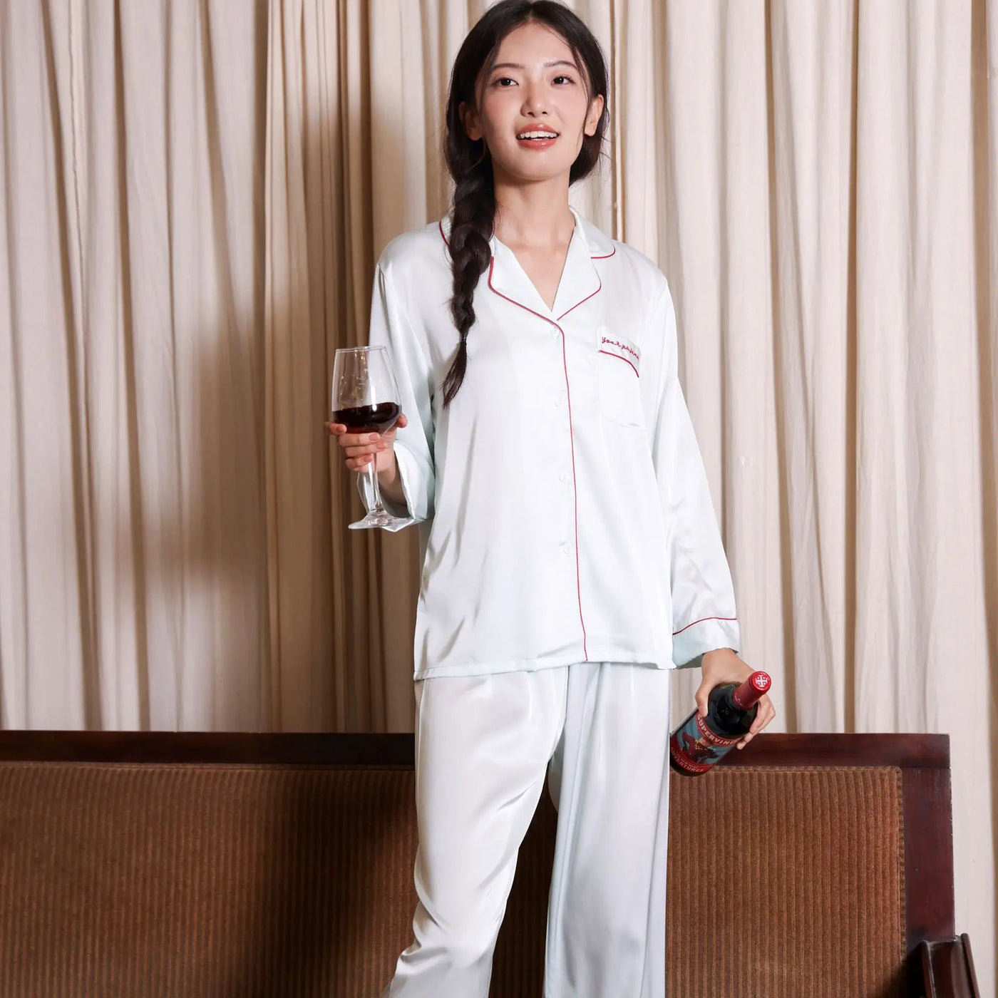 Women Sleepwear Loungewear Loose 2 Pieces Print Sweet Long Sleeve Lapel Neck Shirt Tops Elastic Waist Pants Pajamas Set