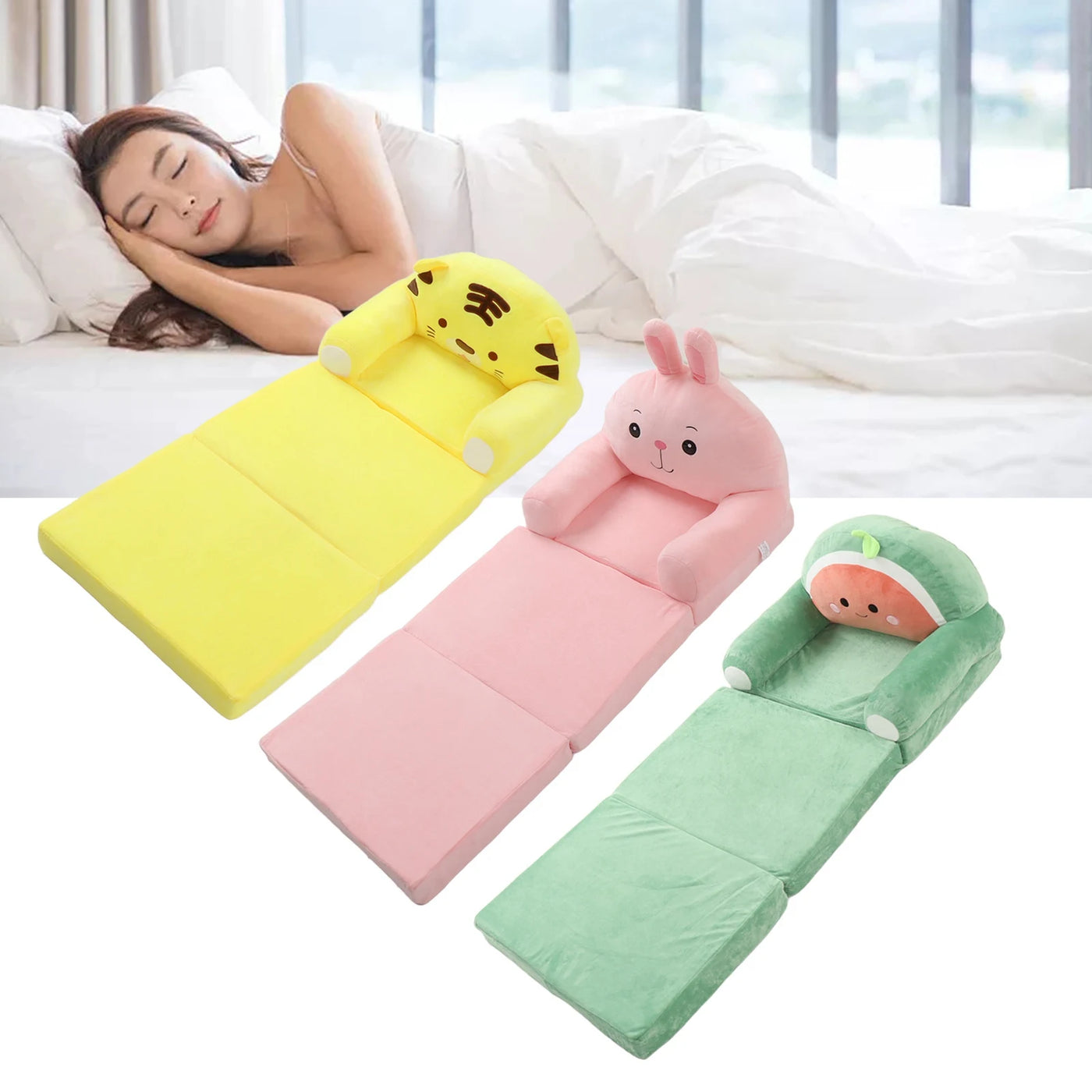Kids Foldable Sofa Bed Cartoon Foldable Kids Sofa Soft Cute Shape 2 in 1 Wide Armrest Washable Humanize for Bedroom