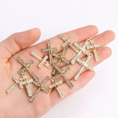 Mixed 10Pcs Pearl Zircon Cross Charms Crucifix Pendant Jewelry Making Supplies Diy Luxury Necklaces Earrings Accessories Gift