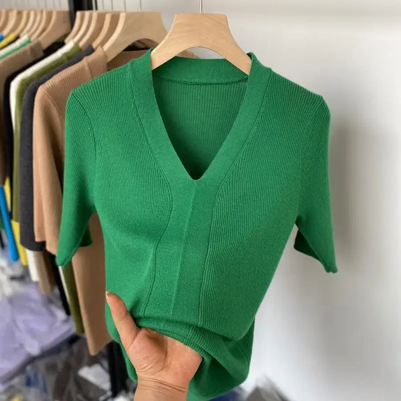 2025 Summer New T-shirts for Women Elegant Fashion Short Sleeve T-shirt Female Trend Tops Ladies Tees Basic Tops Clothing