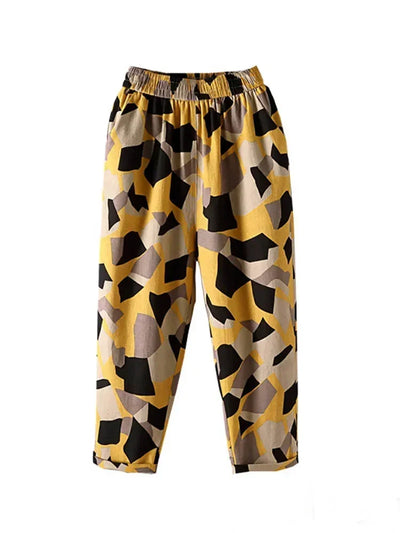 Fashion Printed Cotton Linen Harem Pants for Women 2025 Summer Casual High Waist Calf-Length Loose Trousers Female Streetwear