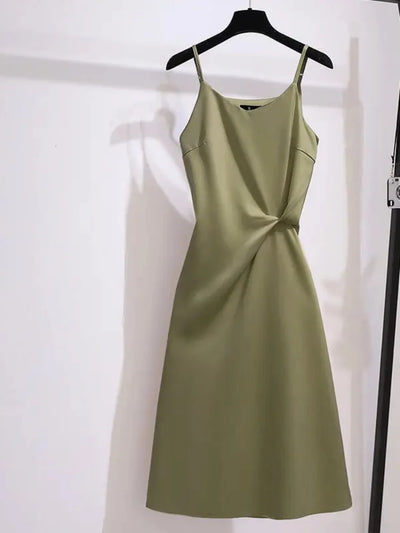 Slip Sundress Midi Green Dresses for Women 2024 Woman Dress Black Clothes Trendy Aesthetic Sensual Sexy One-piece X Retro Cotton