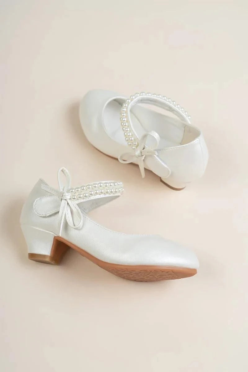 Pearl Crystal Princess Leather Shoes| High Heel Shoes For Kids, Girls, Teen Party | Wedding | Formal Sandals