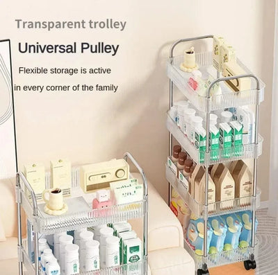 Acrylic Trolley with Wheel Multilayer Transparent Storage Rack Living Room Snack Storages Shelf Bathroom Mobile Shelf Home Items