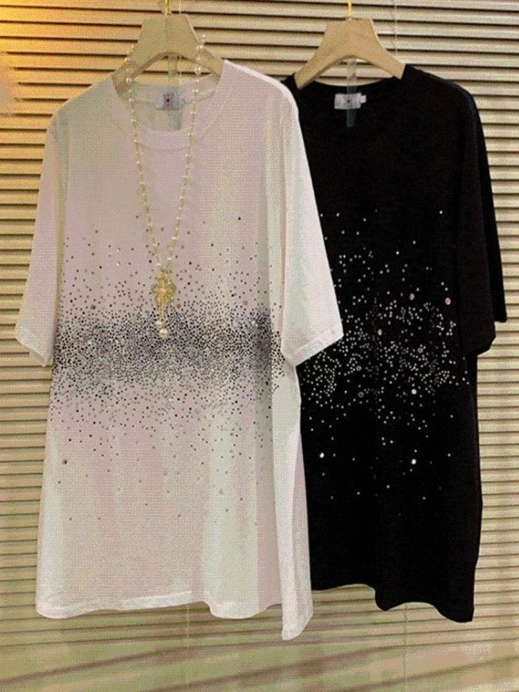 Shirts for Women Summer Oversized Tshirts Y2k Tops Chic Diamond Fashion Tees O-neck Short Sleeve T Shirts 2025 Ropa Mujer 27w414