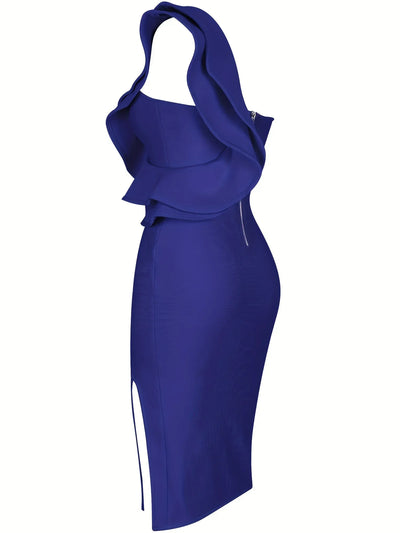 Blue Bandage Dress Women Midi Party Dress Bodycon Elegant Backless Sexy Evening Birthday Club Outfits Summer 2024