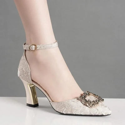 Bling Buckle Pointed Toe High Heel Shoes for Women |Thin Heels | Sexy Dress, Wedding, Pumps, Heeled Shoes