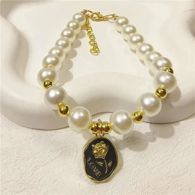 Pet Collar Adjustable Pearl Cat Collars Cute Rose Flower Kitten Puppy Necklace Pet Product Cat Dog Accessories