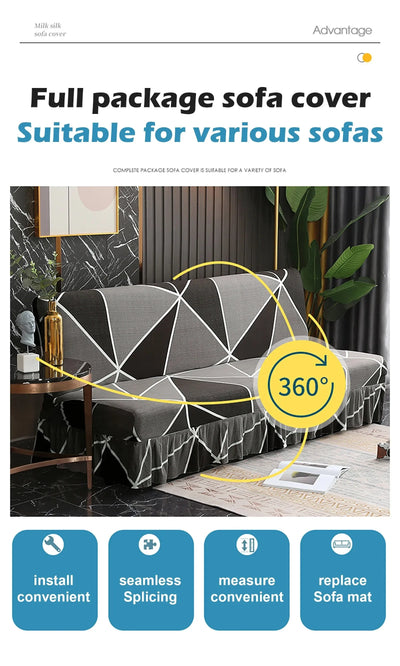1/2/3Seater Sofa Bed Cover with Skirt Elastic Printing Seat Cover Armless Sofa Bed Cover Sofa Covers for Living Room Home Decor