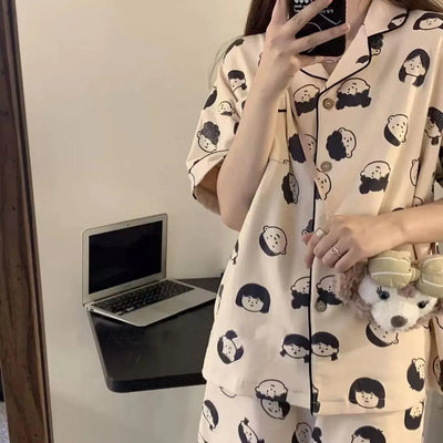 New Women Sleepwear Cartoon Pajamas Female Short  Pants Short Sleeved Summer Spring Loungewear Fashion Home Clothing Homewear