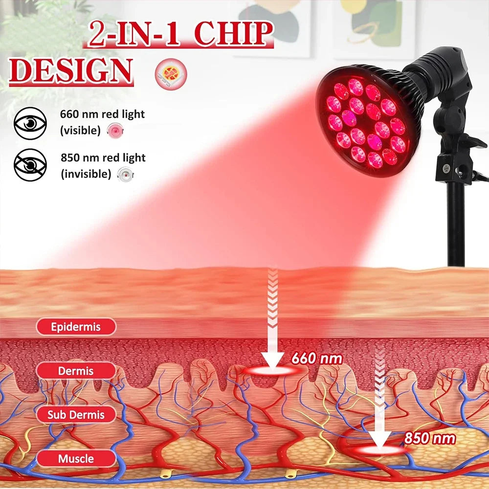 Red Light Therapy Lamp 54W 660nm&850nm Infrared Light Therapy Device for Face,Muscle Joint Pain Relief Skin Health Tools E26/E27