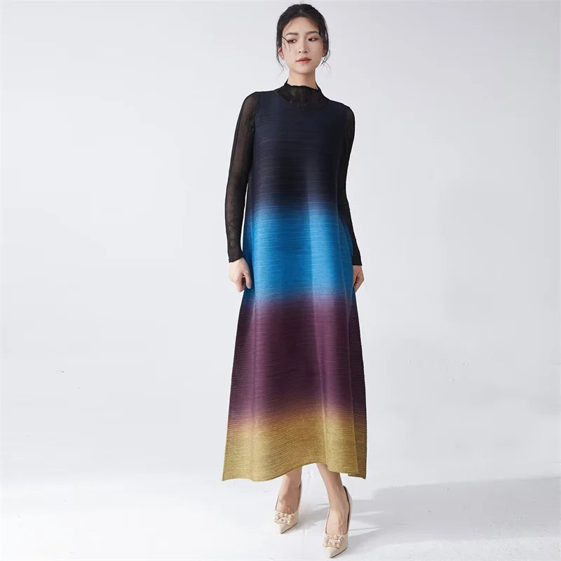 Womens Dresses Evening Dresses Ladies' Lssey Miyake Dress's High Sense Wear 2025 New Gradient Sleeveless Loose Long Dress Tide