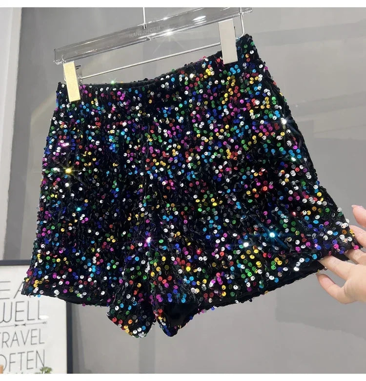 Hot Girl Y2k European and American Style Sequined Shorts Slim Fit Suede Embroidered Sequined Casual Hot Pants for Women