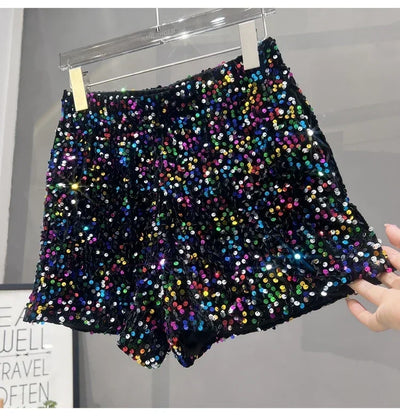 Hot Girl Y2k European and American Style Sequined Shorts Slim Fit Suede Embroidered Sequined Casual Hot Pants for Women