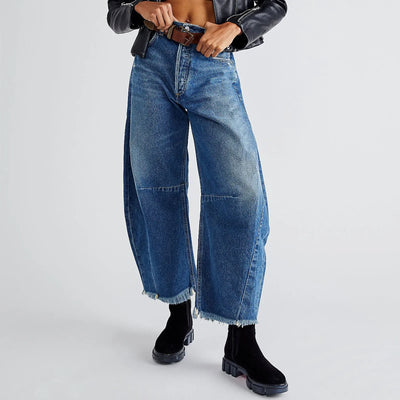 Imcute Women Casual Wide Leg Baggy Denim Pants Mid Waist Boyfriend Loose Jeans Y2k Vintage Barrel Jeans Streetwear