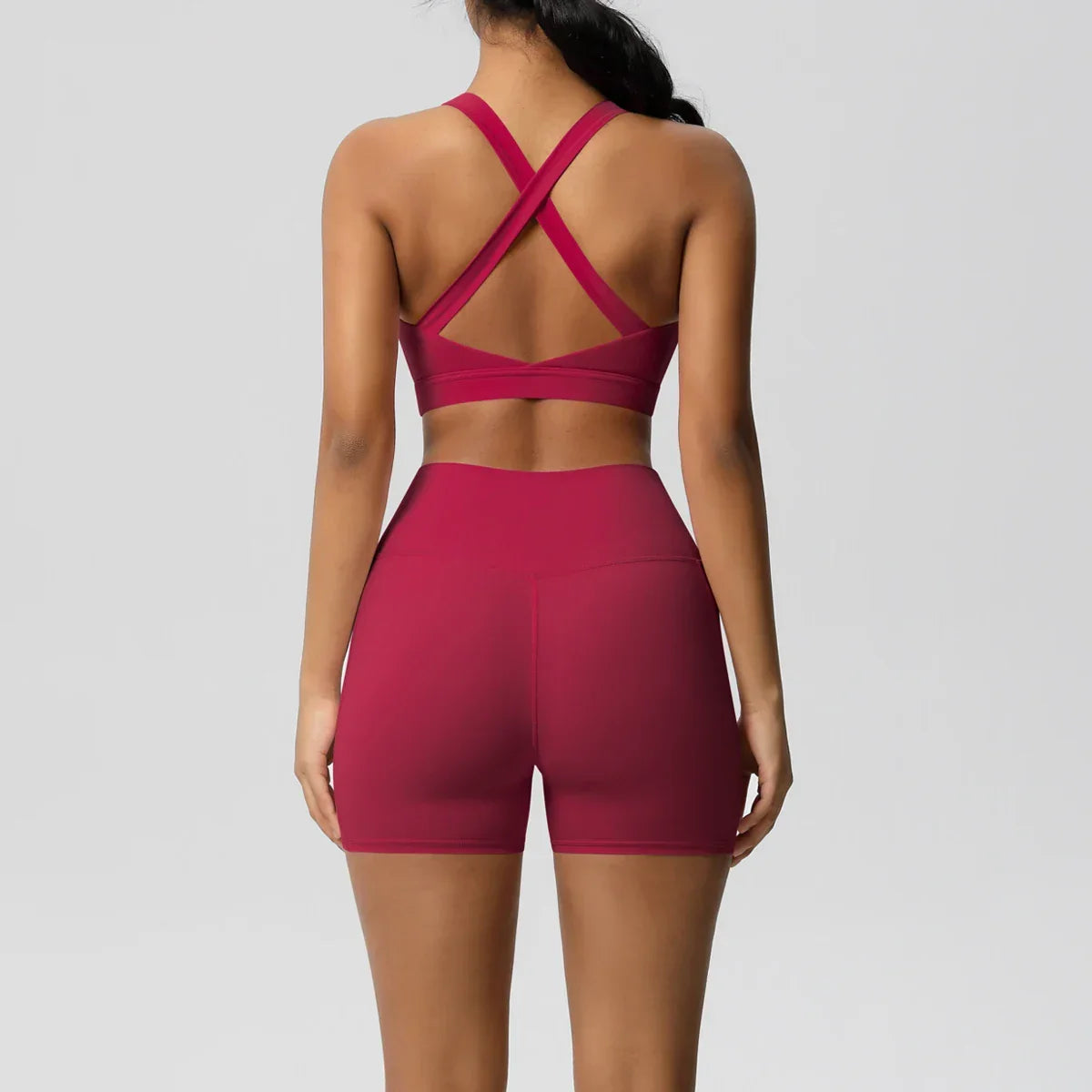 2PCS Sportswear With Pocketed Yoga Set Gym Clothes Yoga Suits For Women Tracksuits Sports Shorts Crossover Bra Gym Leggings
