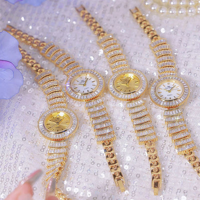 High-end Luxury Woman Watch Full Diamond Gold Silver Bracelet Women Fashion Quartz Wristwatches Ladies Rhinestone Clock