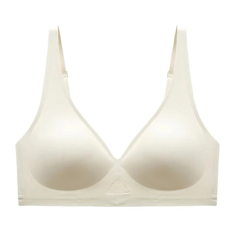 Push Up Bras For Women Non-wire Bra V-neck Glossy Underwear Female Breathable Bralette Invisible Padded Brasiere Sexy Lingerie