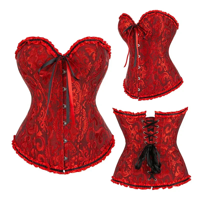 BurVogue Women Lace Up Sexy Floral  Boned Corset Overbust Body Shaper BustierLingerie Bodyshaper Top Corsets Top