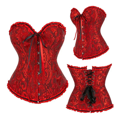 BurVogue Women Lace Up Sexy Floral  Boned Corset Overbust Body Shaper BustierLingerie Bodyshaper Top Corsets Top