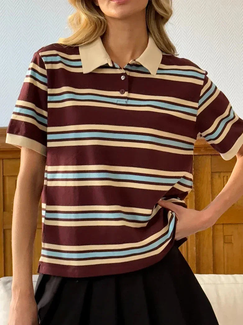 Hirsionsan Polo Neck T Shirt Women Soft Chic Tees 95% Cotton Jumper Clothes Loose Casual Pullover 2025 Summer New Crop Tops