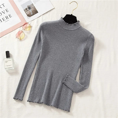 Mock Neck Clothes Knitted Woman Sweaters Pullovers Autumn Winter Basic Women's Jumper Slim Somen's Sweater Pull Long Sleeve
