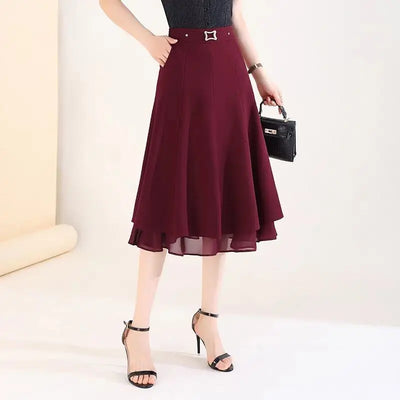 A-line Drooping Skirt for Women New High-waisted Slim Mid-length Mesh Spliced pleated Skirt Umbrella Skirt