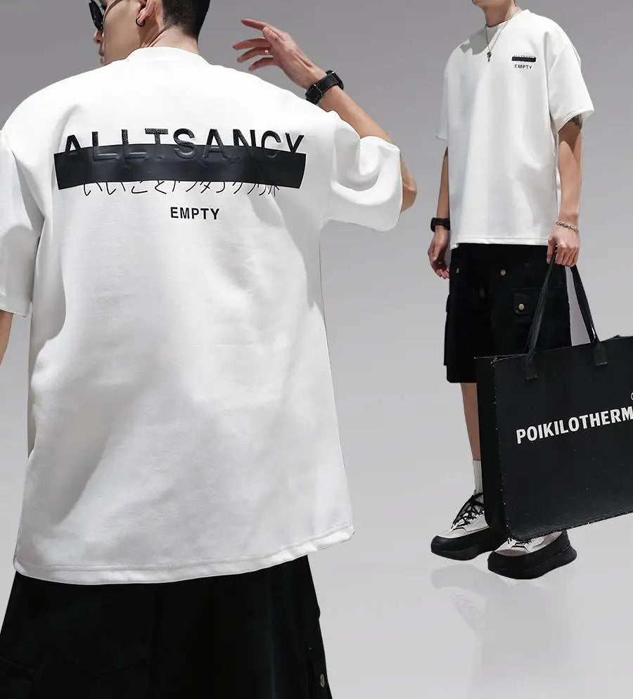 Trendy brand printed short-sleeved T-shirts for men and women, new casual loose round-neck heavyweight T-shirts