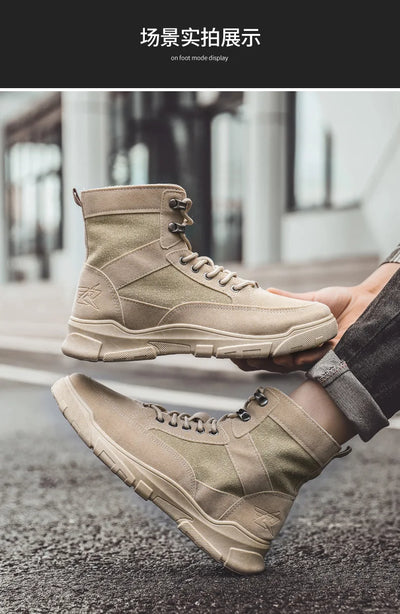 Outdoor Training Men's Tactical Boots High-Top Desert Shoes Camouflage Climbing Hiking Shoes for Men Canvas Platform Ankle Boots