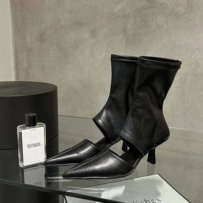 Eilyken Spring Autumn Soft Leather Short Ankle Boots Women Fashion Hollow Out Ladies Sandal Pointed Toe Thin Low Heel Shoes