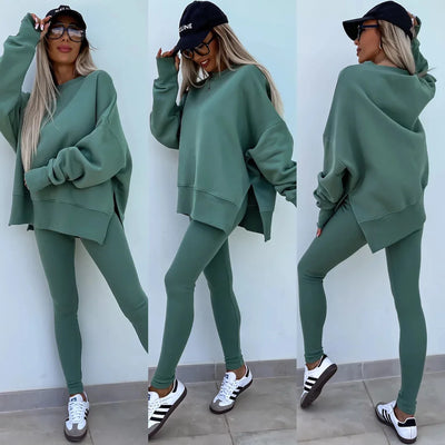 Lounge Sets for Women Two Piece Travel Outfits Sweatsuits Autumn Winter Fashion 2024 Trendy Loose Oversized Tee Tight Trousers