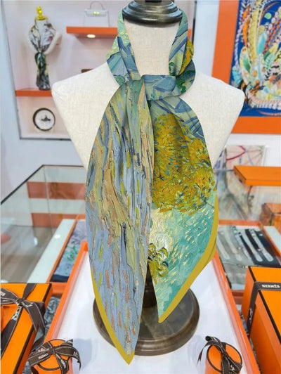 Floral Art Style Oil Painting Designer Scarves Women  90cm