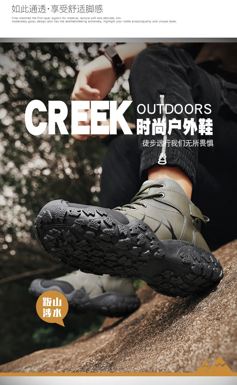 2025 Outdoor Men's Boots Hiking Shoes for Men Outdoor Boots Warm Leather Climbing Mens Shoes Waterproof Non-slip Men Ankle Boots