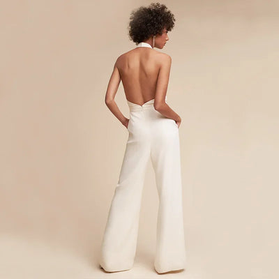 Jumpsuits Women Sexy Playsuits Deep V-neck Sleeveless Halter Neck Backless High Waist Wide Leg Jumpsuit Elegant Party Banquet