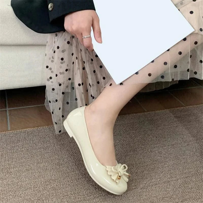 Women's Low cut Bow Patent Leather Slip on Ballet Flats Casual Shoes