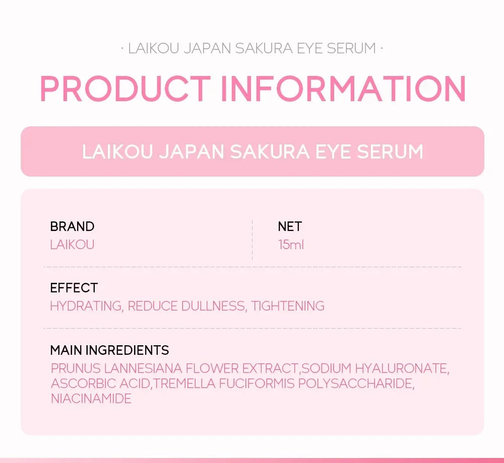 LAIKOU Sakura Eye Serum Eye Roller Massage Hyaluronic Acid Skin Care Eye Bags Cream Moisturizing Dark Circles 15ml