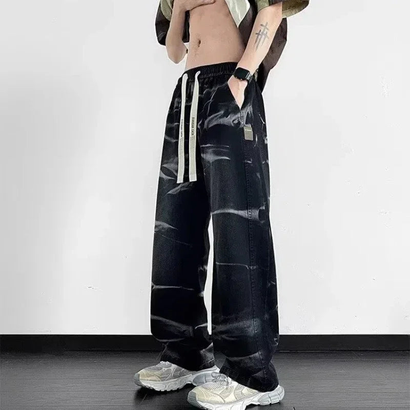 Men's American Fashion Brand High Street Wide-leg Pants for Boys' High Street Retro Scimitar Pants Denim Shorts Y2k Jeans Man