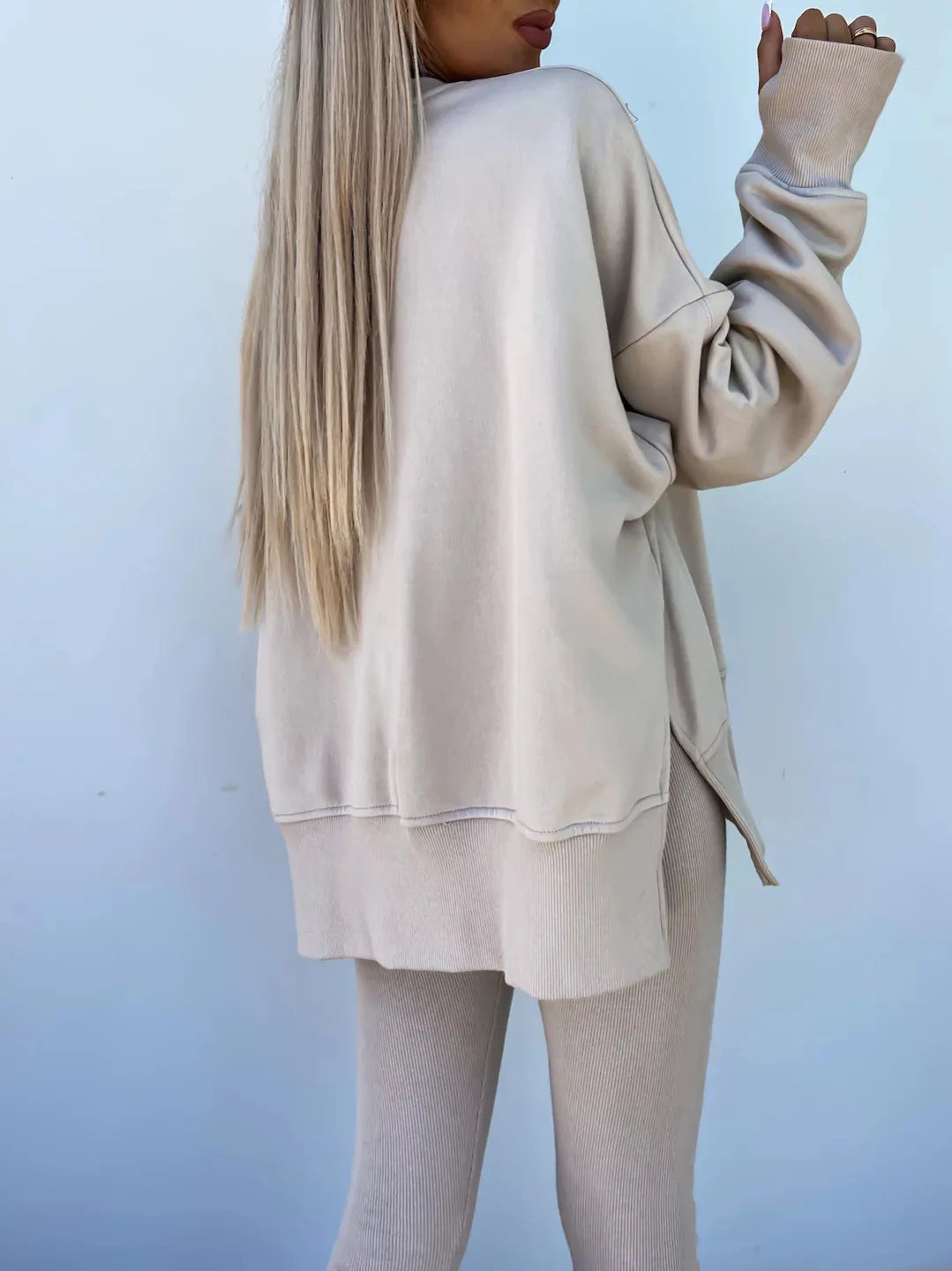 Lounge Sets for Women Two Piece Travel Outfits Sweatsuits Autumn Winter Fashion 2024 Trendy Loose Oversized Tee Tight Trousers