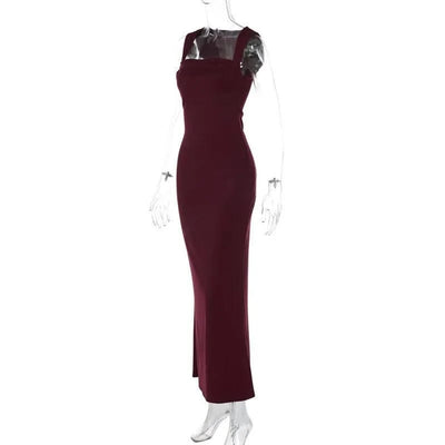 Royal Style Square Collar Sleeveless Sexy Maxi Dress For Women