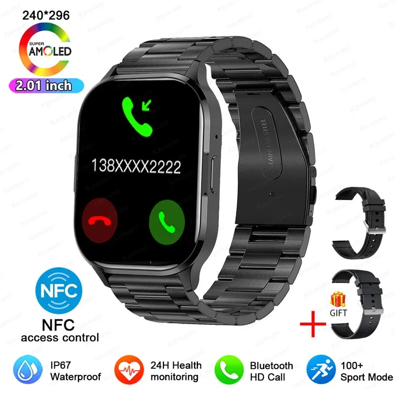 Women Smartwatch 2.01inch AMOLED Screen Bluetooth Call  NFC Sport Watch Blood Pressure Music Women Smart Watch for Huawei Xiaomi
