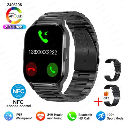 Women Smartwatch 2.01inch AMOLED Screen Bluetooth Call  NFC Sport Watch Blood Pressure Music Women Smart Watch for Huawei Xiaomi