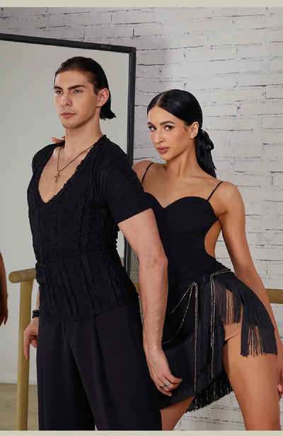 Female Latin Dance Dress Women Performance Belly Modern Dancing Dresses Striped Bare Back Design Bodysuit