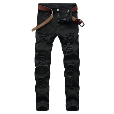 Straight Hole Destruction Trousers Distressed Jeans Men Denim Trousers Fashion Designer Brand White Pants Male Large Size 28-42