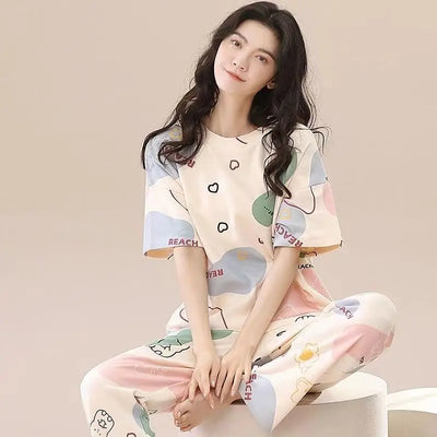 Women's New Pajamas Loungewear Set Women's Spring Summer Loungewear Can Be Worn Outside Plus Size Loose Casual Loungewear