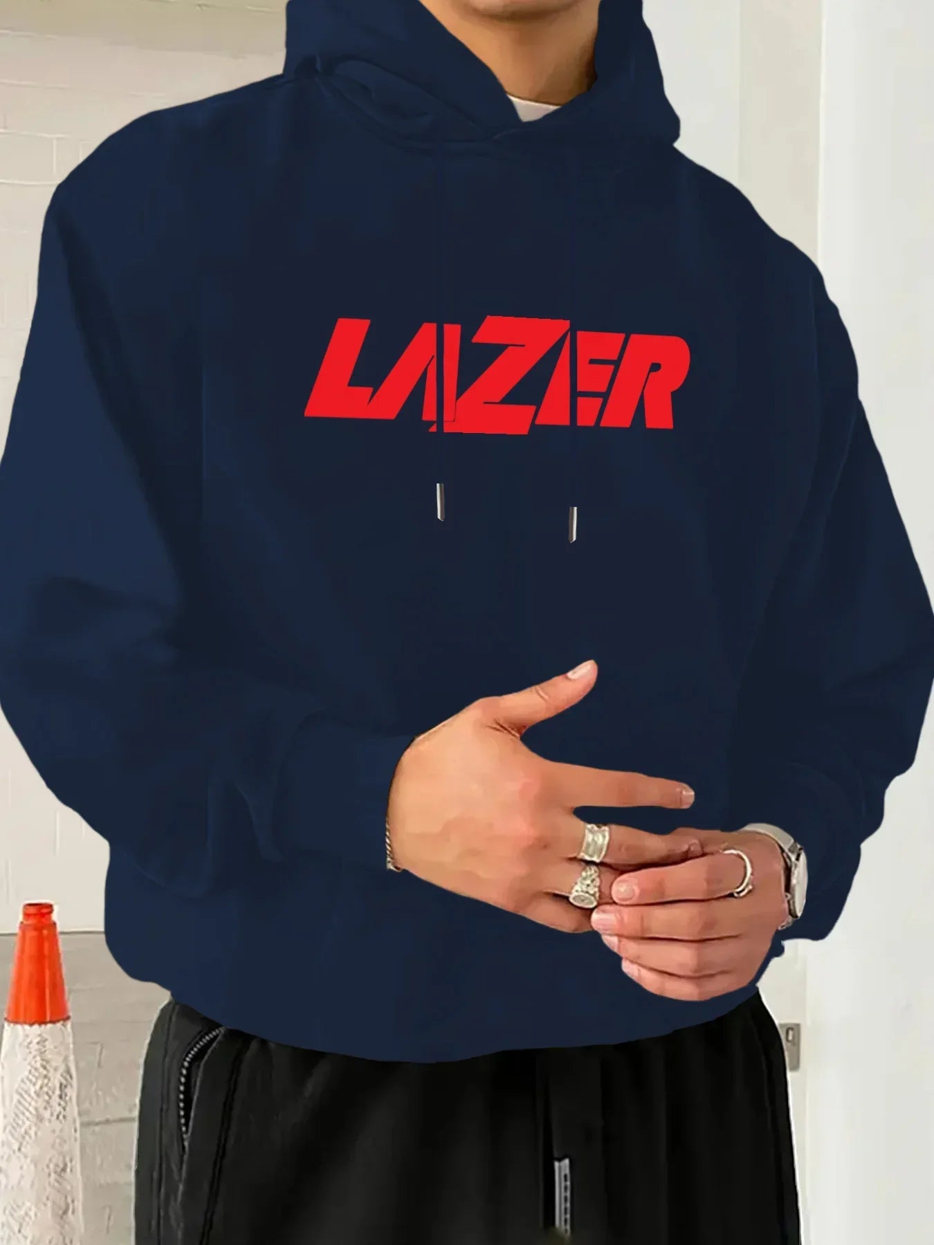 Printed Hoodie - Casual Long-Sleeve Pullover with Front Pocket, Men's Loose Sport Hoodies, Essential Fall and Winter Hoodie