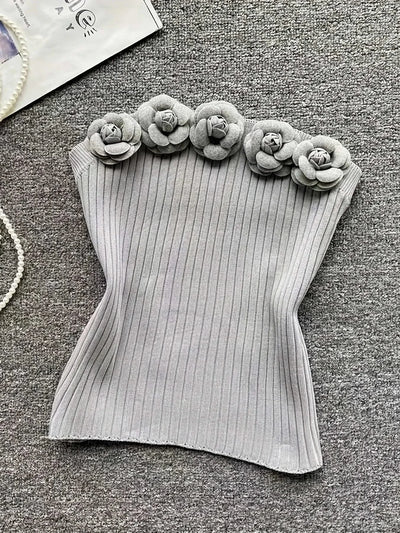 Pink Solid Sexy Off Shoulder Knitted Tube Top for Women